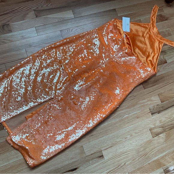 New - Caroline Constas Orange Sequin Halter Party Dress - prom dress - Picture 8 of 15